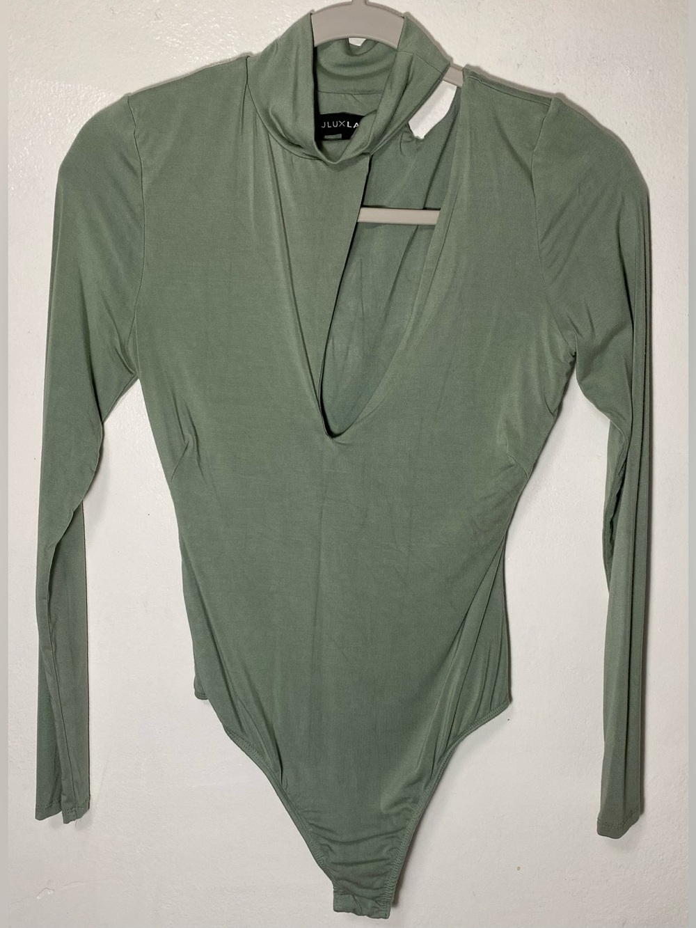 JLUXLABEL Olive Green Long-Sleeve Deep V Bodysuit